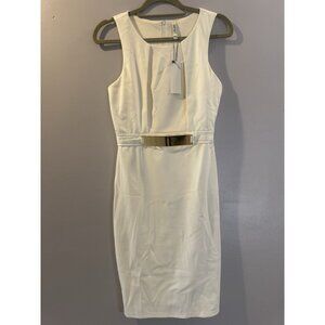 NWT Leshop Dress White With A Gold Belt Pencil Dress Medium